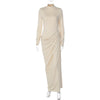 Autumn Elegant High Collar Long Sleeve Ruched Slim Fit Long Dress Women'S Solid Casual Party Club Street Clothes