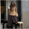 Beige Faux Suede Women Jacket Fur Collar Cuffs Trim Button Front Coat Vintage Western Cowgirl Style Warm Winter Outerwear
