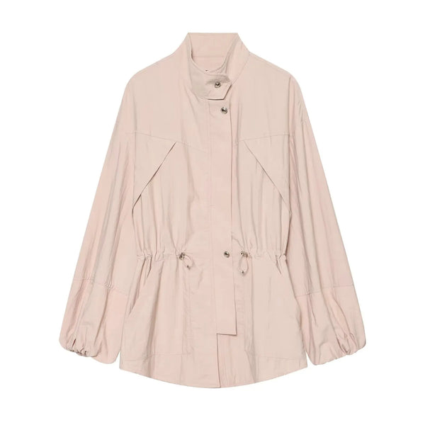 European and American-style Women's Clothing Spring and Autumn Solid-color Stand-up Collar Jacket