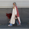Women's Plaid Scarf Long Trench Coat Loose Stand Collar Full Sleeve Single Breasted Split Coats Autumn Lady Jacket