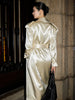 Spring Autumn Long Shiny Flowy Soft Satin Trench Coat for Women Belt Double Breasted Elegant Designer Closthes