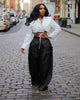 Women detachable pocket Zipper Fly Loose Wide Leg Pants Cargo Streetwear Safari Style Trousers