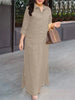 Women's Vintage Maxi Shirt Dress Spring 3/4 Sleeve Lapel Neck Slit Hem Long Dresses Loose Casual Solid Robes Femme