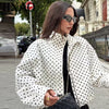 Polka Dot Bomber Jacket Women's Jackets Demi-Season Oversized Long Sleeve Top Outerwear Aviator Plus Size Zip Up Crop Coats
