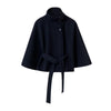 Chic Solid Woolen Cropped Cloak Coats With Belt Women Autumn Stand Collar Long Sleeve Jacket Elegant Street Outerwear