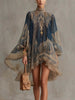 European and American Turtleneck Printed Chiffon Dress Loose Vacation Style Shawl Long-Sleeved Women's Dress