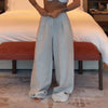 Casual Solid Shirt Trouser Suits Women Full Sleeve Lace Up Lapel Top Wide Leg Pants Lady Set Autumn Female Suit