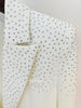 High Street Designer Runway Women's Slim Fit Single Button Rhinestone Diamonds Beaded Blazer Jacket