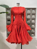 Women's Irregular Pleated Patchwork Long Flare Sleeve Waist Cinching Midi Dresses Female Clothing