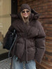 Casual Thicken Women's Jacket Waist Belt Full Sleeve Female Padded Coat Warm Winter Chic Loose Street Lady Outerwear