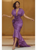 3D Floral Mermaid Evening Plus Size Dress Deep V Neck High Low Ruffle Maxi Dress Women Bodycon Formal Wedding Guest Dress
