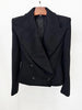 Short Black Jacket Women's Big Lapel Slim Fit Back Metal Chian Double Breasted Jacket Autumn 7A1213