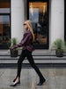 Lady Retro Burgundy Belted Leather Jacket Solid Stand Collar Long-sleeved Cropped Coat Women Daily Street Outerwear