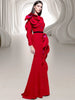 High Street Designer Vestido Women's Long Sleeve Petal Appliques Formal Gown Long Maxi Dress