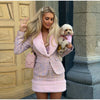 Faux Fur Collar Trim Tweed Set Long Sleeve Side Pockets Chic Women Blazer High Waist Mini Skirt Autumn Elegant Suit