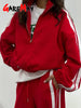 Red Women's Tracksuit with Zipper Trousers Stripes Two Piece Set Women Classic Cotton Autumn Brown Tracksuit for Women