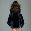 Autumn Women's Velvet Elegant Mini Party Dress Solid High Neck Lantern Sleeve Loose French Dress Female Chic Dresses