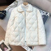 Women Warm Diamond Quilted Jackets Light Weight Lapel Thickened Short Outwear Single Breasted Loose Warm Windproof Parkas