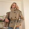 Vintage Khaki Reversible Plaid Trench Coat Women Loose Lapel Single Breasted Pocket Full Sleeve Jacket Autumn Lady Outwear