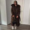 Warm Women's Puffy Quilted Hooded Long Cotton Coat Loose Solid Stand Collar Lace Up Zipper Overcoats Winter Lady Outwear