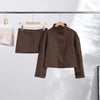 Vintage Solid Suede Skirt Two Piece Set Women Stand Collar Full Sleeve Zipper Jacket Mini Skirts Autumn Lady Streetwear