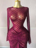 Women Flare Long Sleeve Stacked Dot Mesh See Though with Lining Maxi Long Dress Evening Birthday Sexy Party Dresses