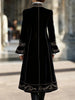 Floral Velvet Long Jacket for Women Single Breasted Stand Collar Slim Fit Flare Sleeve Vintage Blazer Coat Elegant Suit Jacket