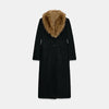 Elegant Faux Fur Wool Long Coat Women Solid Full Sleeve Lapel Patchwork Waist-closed Slim Coats Female Winter Outwear