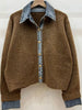 High-Quality Korean Denim Shirt Collar Stitching Fake Two-piece Sweater Women Cardigan Chic Knitted Coat Female Tops