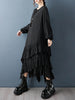 Irregular Black Vintage Pleated Dresses For Women Loose Casual Long Sleeve Midi Dress Clothing Spring Autumn