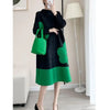 Womens Dresses Long Dresses High-quality Printed Long Skirt Elegant Temperament and Pleated Round Neck Dress