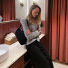 Elegant Woolen Top Pants Women Set Urban Long Sleeve Slash Neck Pleated Blouse Straight Trousers Autumn Winter Lady Suit
