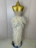 Stock Women Sexy Sparkly Rhinestone Mesh Feather Long Dress Elegant Evening Party Celebrate Birthday Performance Costume