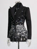 Temperament Spliced Diamonds Dress For Women Lapel Long Sleeve High Waist Patchwork Sequins Chic Dresses Female