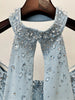Designer Women's Party Gown With Detachable Cape Diamonds Beaded Embellishments Long Dress