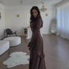 High Neck Ruffled Bell Sleeve Belted Waist Tiered Hem Elegant Maxi Dress Women Formal Evening Gown
