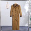Vintage Large Lapel Tweed Long Coat Women Elegant Loose Double Breasted Belt Coats Lady Winter Classic Chic Street Overcoat
