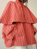 Red Stand Up Collar Plaid Cape Short Trench Coat Women's Windbreaker Long Sleeved Single Breasted Windbreaker Autumn Jacket