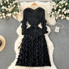 European Court Style Dress for Women A Design Sense Tassel V-neck Slim Fit Long High-temperature Pleated Flared Sleeve