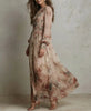 Elegant Long Sleeve Chiffon Long Dresses For Women Floral Print Slim Party Maxi Dress Casual