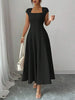 Women Square Neck Midi Dress, Cap Sleeve Fitted Flare Dress Elegant Outfit for Office Party Date