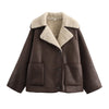 Women Casual Faux Leather Fleece Coats Vintage Solid Single Breasted Lapel Long Sleeve Jacket With Pockets Streetwear
