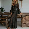 Deep V Neck Embroidery Lace Woman Dress Spring Hollow Out High Waist Crochet Dresses Autumn Flare Sleeve Jacquard Long Dress