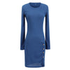 Women's Long-sleeved Dress O-neck Pullover High-waist Slim Button Girl Hip-covering Short Skirt