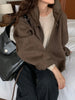Solid Wool Coat Women Casual Hooded Y2k Loose Zipper Blends Cardigan Full Sleeved Thick Warm Outwear Jackets Autumn Winter