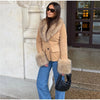 Women Faux Fur Collar Puffer Jacket Lapel Oversized Long Sleeve Warm Loose Thick Coat Female Winter Casual Jackets