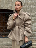 Women Casual Solid Lace Up Short Trench Coat Chic Long Sleeve Wide Shoulder Loose Windbreaker Spring Lady Street Outerwear