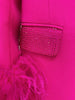 High Street Designer Jacket Women's Ostrich Real Feather Embellished Diamonds Shawl Collar Blazer