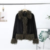 Elegant Solid Faux Fur Spliced Coat Women Lapel Long Sleeve Tassel Plush Outerwear Fall Winter Warm Streetwear