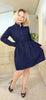 Spring Fall Mori Girl Women Loose Dress Stand Collar Polka Dot Navy Blue Mini Dress Cotton Long Sleeve Short Cute Flannel Dress